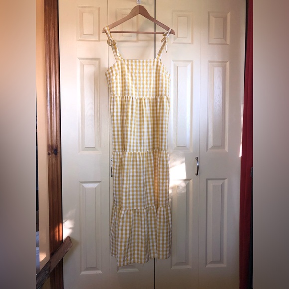 Yellow Gingham Picnic Dress, Tiered, Full Length - Picture 1 of 7